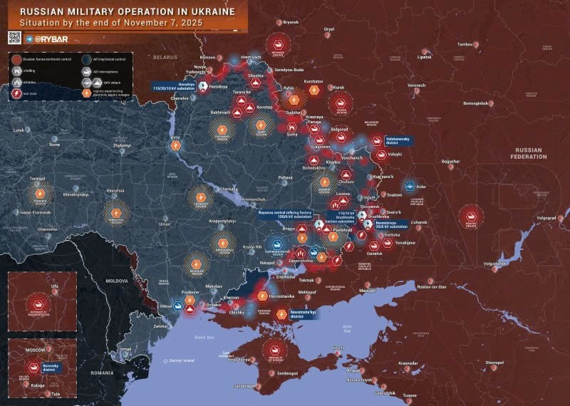Bản đồ chiến sự Ukraine ngày 7/11/2025. (Ảnh: Rybar) ban-do-chien-su-1.jpg