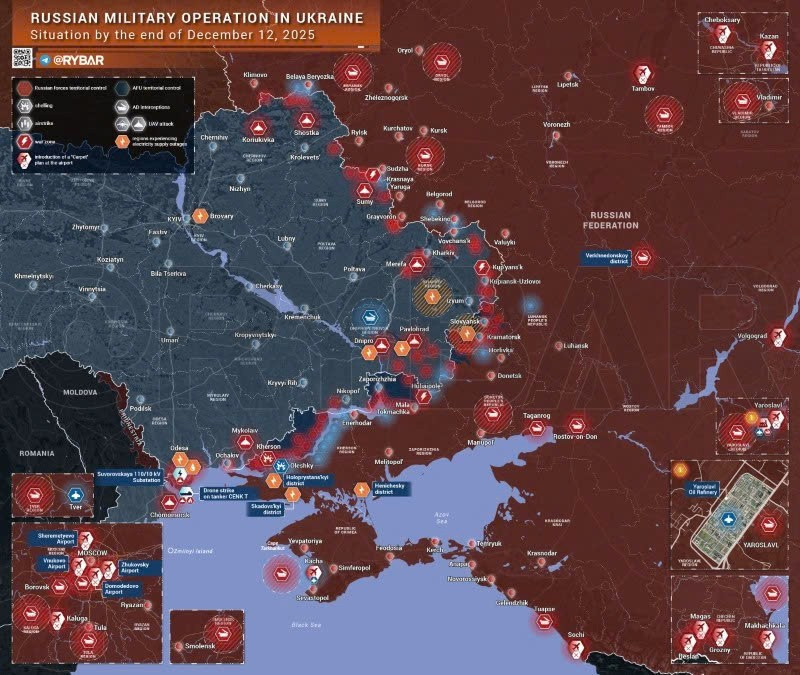 Bản đồ chiến sự Ukraine ngày 12/12/2025. (Ảnh: Rybar) ban-do-chien-su-1.jpg