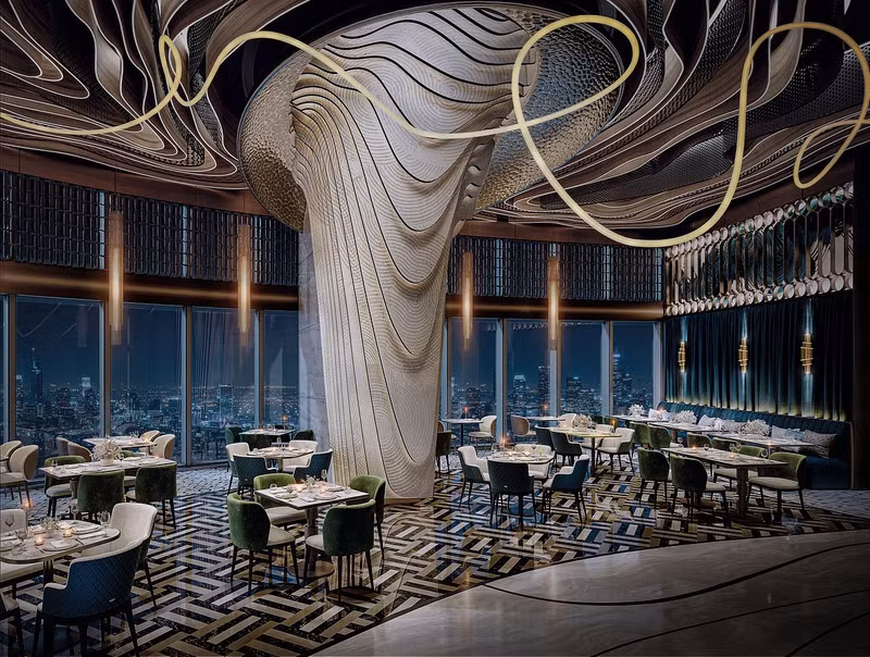 Nhà hàng West 13 — Tại Ciel Dubai Marina, West 13 mang đến trải nghiệm ẩm thực tinh tế với tầm nhìn toàn cảnh, kết hợp giữa ẩm thực hiện đại và thiết kế thời thượng trong không gian khách sạn cao nhất thế giới. khach-san-cao-nhat-the-gioi-he-lo-khong-gian-xa-hoa-giua-long-dubai-7.jpg