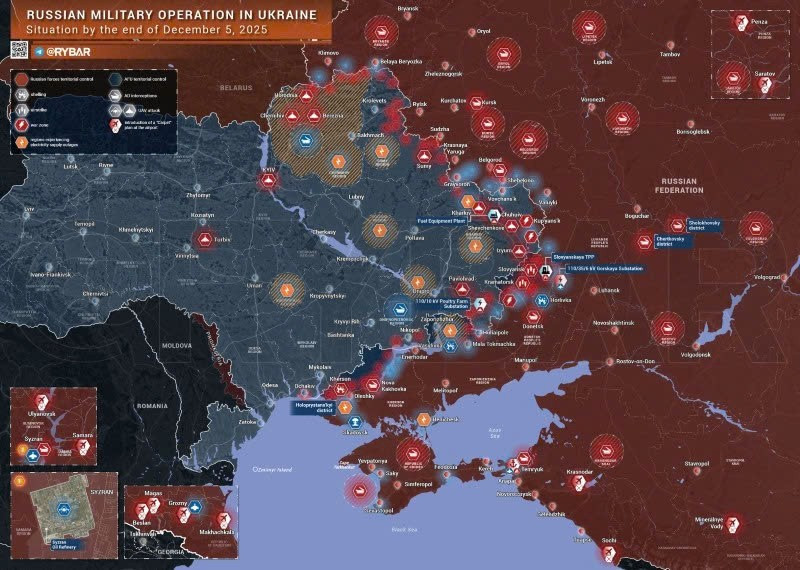 Bản đồ chiến sự Ukraine ngày 05/12/2025. (Ảnh: Rybar) ban-do-chien-su-1.jpg