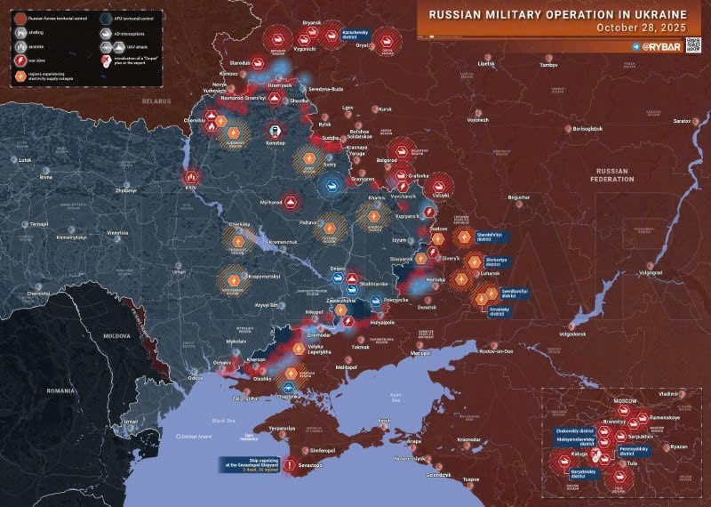 Bản đồ chiến sự Ukraine ngày 28/10/2025. (Ảnh: Rybar) ban-do-chien-su.jpg