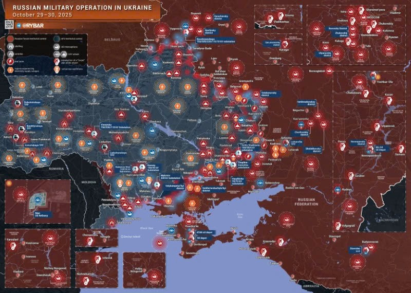 Bản đồ chiến sự Ukraine ngày 30/10/2025. (Ảnh: Rybar) ban-do-chien-su-1.jpg