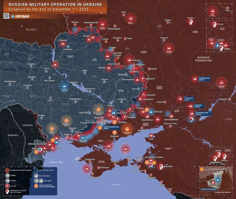 Bản đồ chiến sự Ukraine ngày 17/12/2025. (Ảnh: Rybar) ban-do-chien-su.jpg