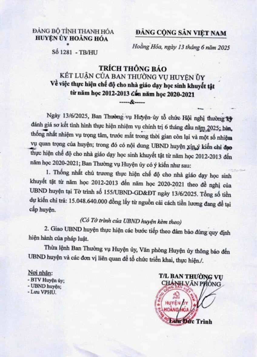 Thông báo của Ban Thường vụ Huyện ủy Hoằng Hóa (Thanh Hóa). hh.jpg