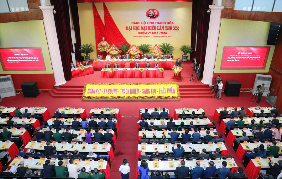 Toàn cảnh Đại hội đại biểu Đảng bộ tỉnh Thanh Hóa lần thứ XX, nhiệm kỳ 2025-2030.
