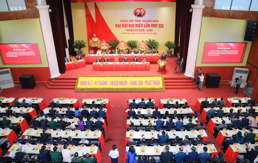 Toàn cảnh Đại hội đại biểu Đảng bộ tỉnh Thanh Hóa lần thứ XX, nhiệm kỳ 2025-2030.