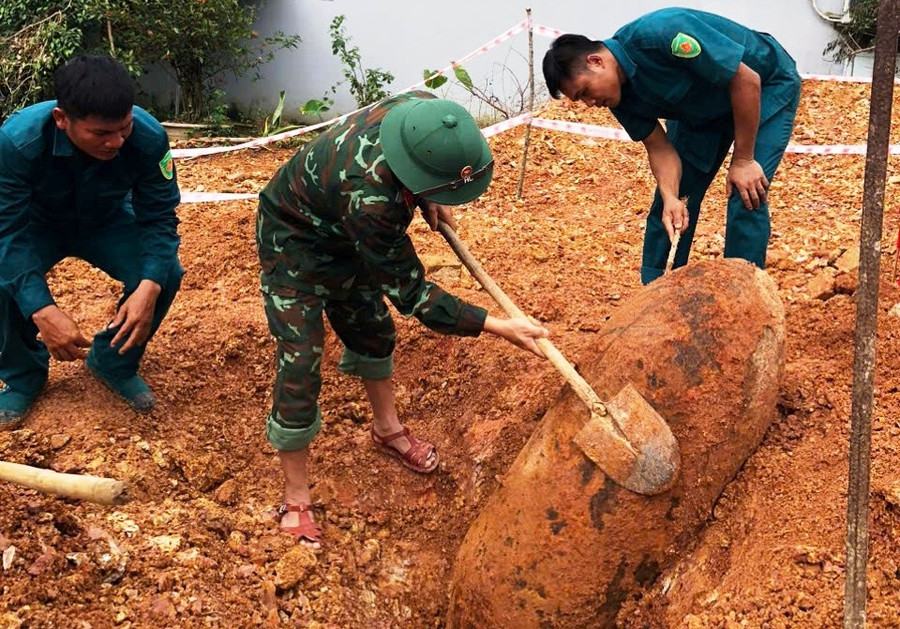 Quả bom được tìm thấy ở xã Thượng Ninh (Thanh Hóa).