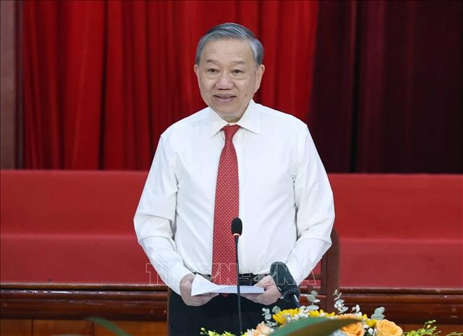 Tổng Bí thư Tô Lâm phát biểu. (Ảnh: Thống Nhất/TTXVN) tong-bi-thu-21-4.jpg