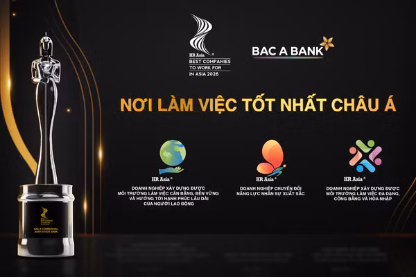 Năm thứ 4 liên tiếp BAC A BANK được HR Asia Awards (HRAA) vinh danh “Nơi làm việc tốt nhất châu Á”.