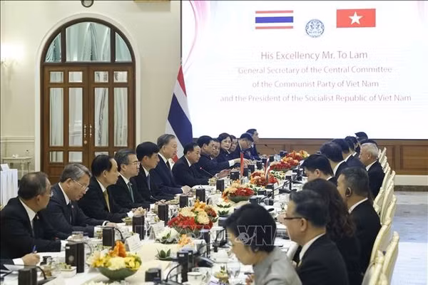 Tổng Bí thư, Chủ tịch nước Tô Lâm hội đàm chính thức với Thủ tướng Thái Lan Anutin Charnvirakul. Ảnh: Thống Nhất/TTXVN