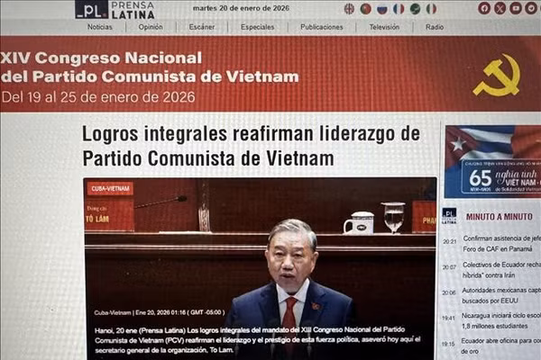 Hãng thông tấn Mỹ Latinh Prensa Latina của Cuba đưa tin về Đại hội XIV của Đảng Cộng sản Việt Nam. Ảnh chụp màn hình: Việt Hùng/PV TTXVN tại Cuba.