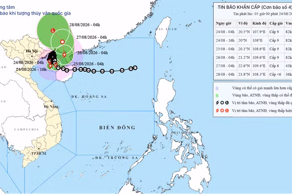 Dự báo hướng đi của bão số 4.