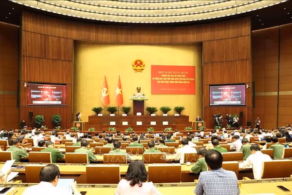 Quang cảnh hội nghị tại điểm cầu trung tâm - Hội trường Diên Hồng, Nhà Quốc hội (Hà Nội). Ảnh: Phương Hoa/TTXVN