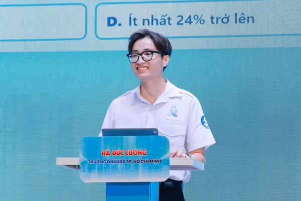 Sinh viên Hà Đức Cường trong cuộc thi Thủ lĩnh Sinh viên TPHCM” năm 2026. Ảnh: NVCC. 