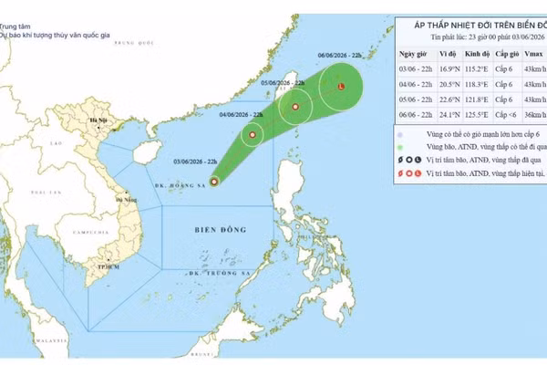 Vùng áp thấp trên khu vực phía Đông Biển Đông đã mạnh lên thành áp thấp nhiệt đới.