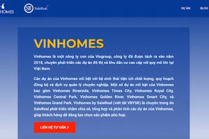 Giao diện chuyên trang Vinhomes By SaleReal được thiết kế đơn giản, tối ưu hóa cho khách hàng
