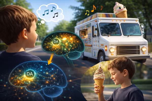 Minh họa vai trò của dopamine trong thúc đẩy hành vi và tạo động lực.