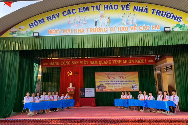 Trường THCS Bảo Cường, xã Định Hóa, tỉnh Thái Nguyên tổ chức Hội thi 'Tìm hiểu về phòng, chống tác hại của thuốc lá'.