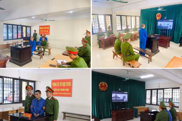 Phiên xét xử trực tuyến tại Trại tạm giam số 1, CATP Hà Nội.
