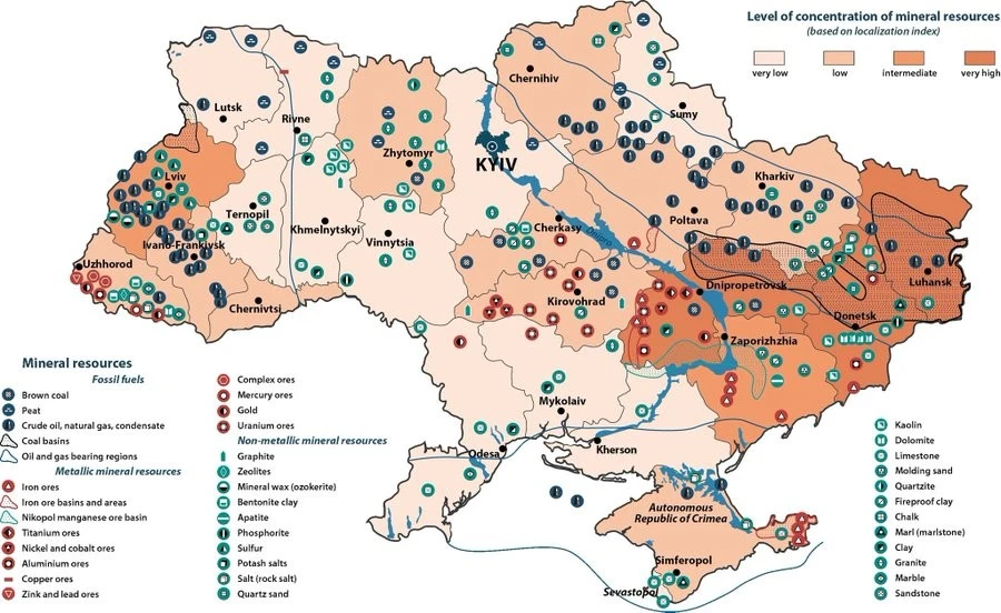 Ukraine giàu titan, sắt, neon, niken và các vật liệu khác được Cơ quan Năng lượng Quốc tế coi là quan trọng đối với quá trình chuyển đổi năng lượng toàn cầu và tăng trưởng công nghệ. 