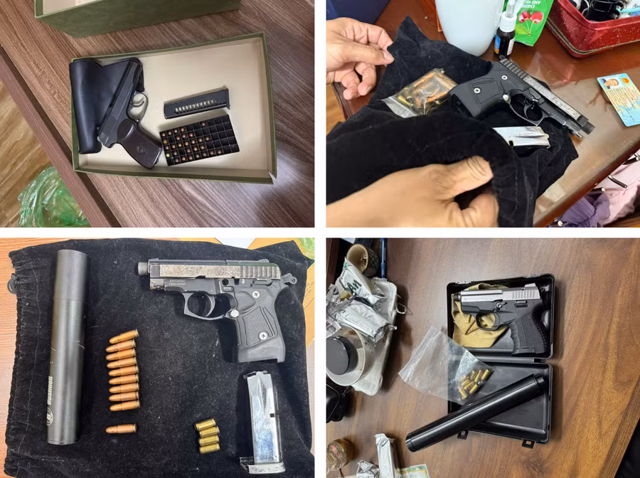Công an thu giữ nhiều súng đạn.