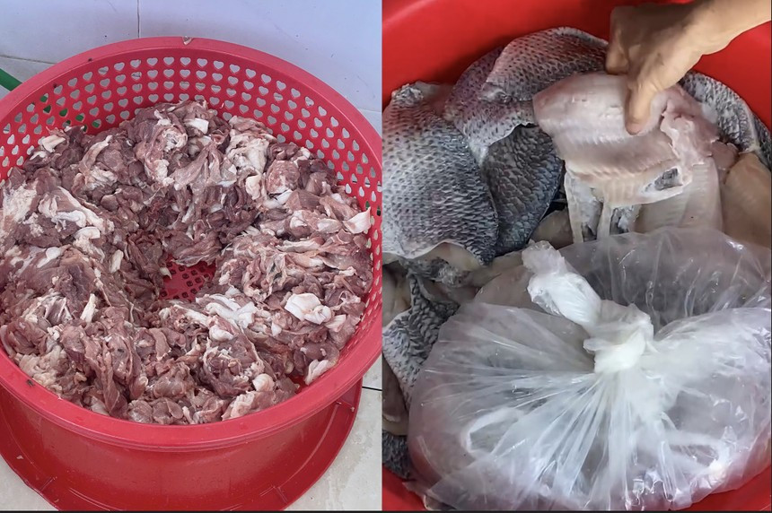 Hình ảnh thịt, cá ôi thiu khiến phụ huynh bức xúc. Ảnh: CMH kiem-tra-lam-ro-trach-nhiem-vi-pham-1.png