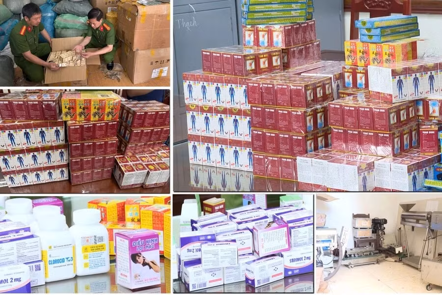 Số thuốc giả bị thu giữ trong đường dây chuyên làm giả thuốc chữa bệnh. Ảnh: Công an Thanh Hóa