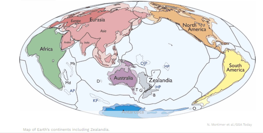 Các lục địa trên thế giới, trong đó có Zealandia