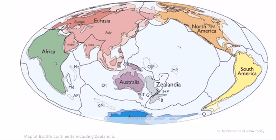 Các lục địa trên thế giới, trong đó có Zealandia