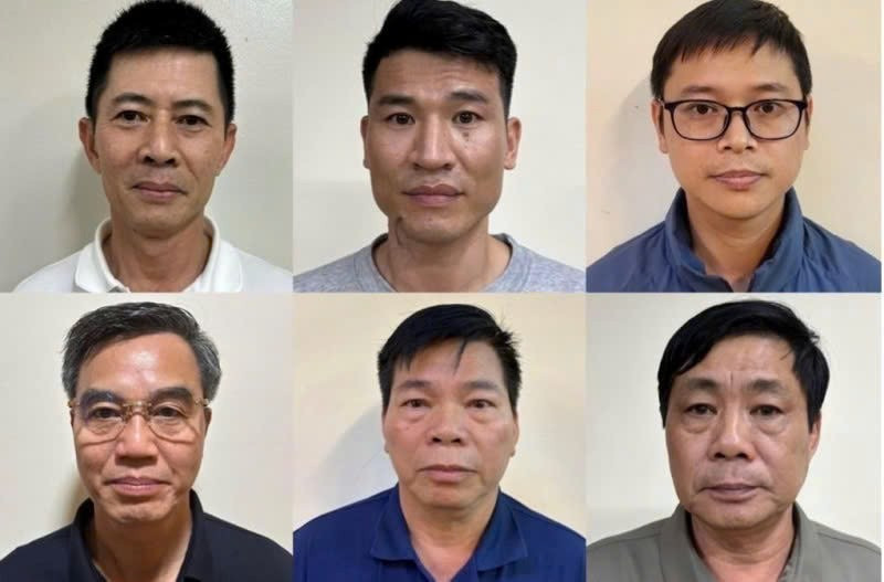 Bị can Nguyễn Duy Hưng, Chủ tịch Tập đoàn Thuận An (bên trái, hàng trên) cùng một số bị can khác trong vụ án.