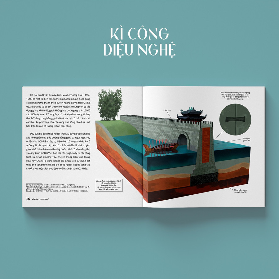 Các kĩ thuật và công nghệ được giới thiệu khá chi tiết, sinh động trong cuốn 'Kì công diệu nghệ'. Ảnh: NXB Kim Đồng. tim-hieu-ki-cong-dieu-nghe-cua-nguoi-viet-xua-2.jpg