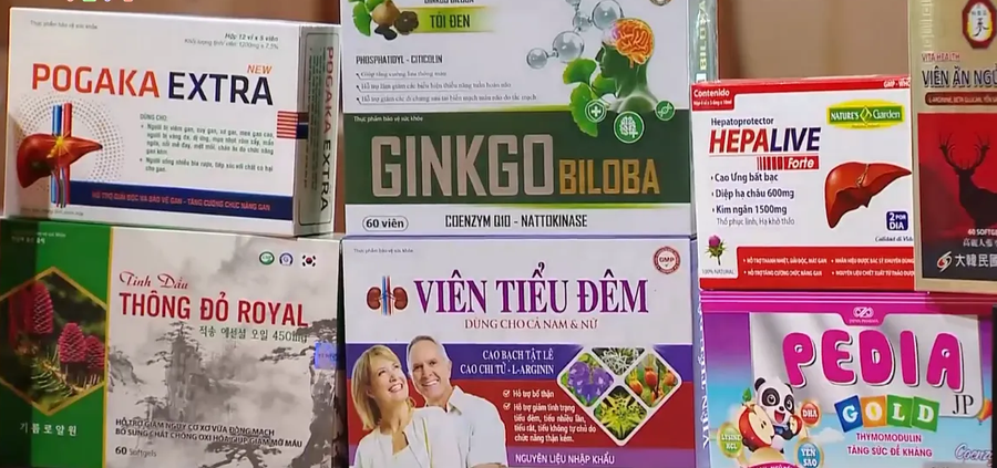 Công an xác định có hơn 900 nhãn hiệu thực phẩm chức năng bị làm giả. Ảnh: VTV
