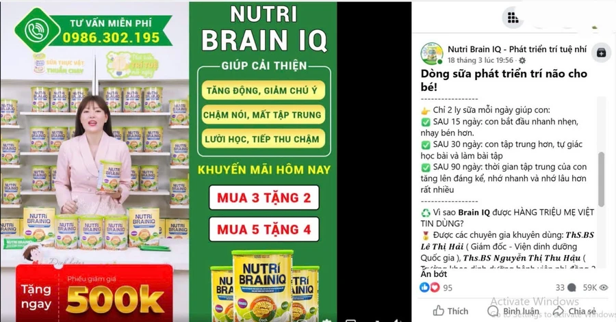 Những lời quảng cáo 'có cánh' về sản phẩm sữa Nutri Brain IQ. 