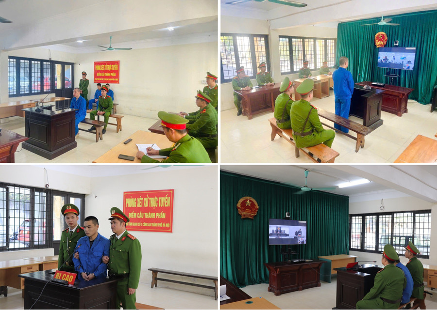 Phiên xét xử trực tuyến tại Trại tạm giam số 1, CATP Hà Nội.