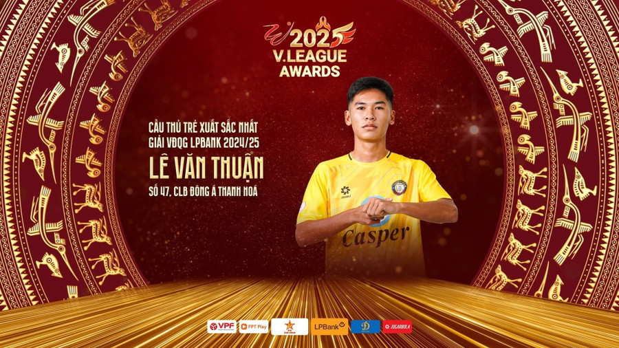 Văn Thuận được bầu chọn là Cầu thủ trẻ xuất sắc nhất V-League 2024/2025. Ảnh: INT.