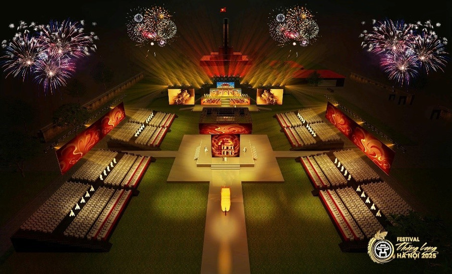 Phối cảnh sân khấu lễ khai mạc Festival Thăng Long - Hà Nội 2025.