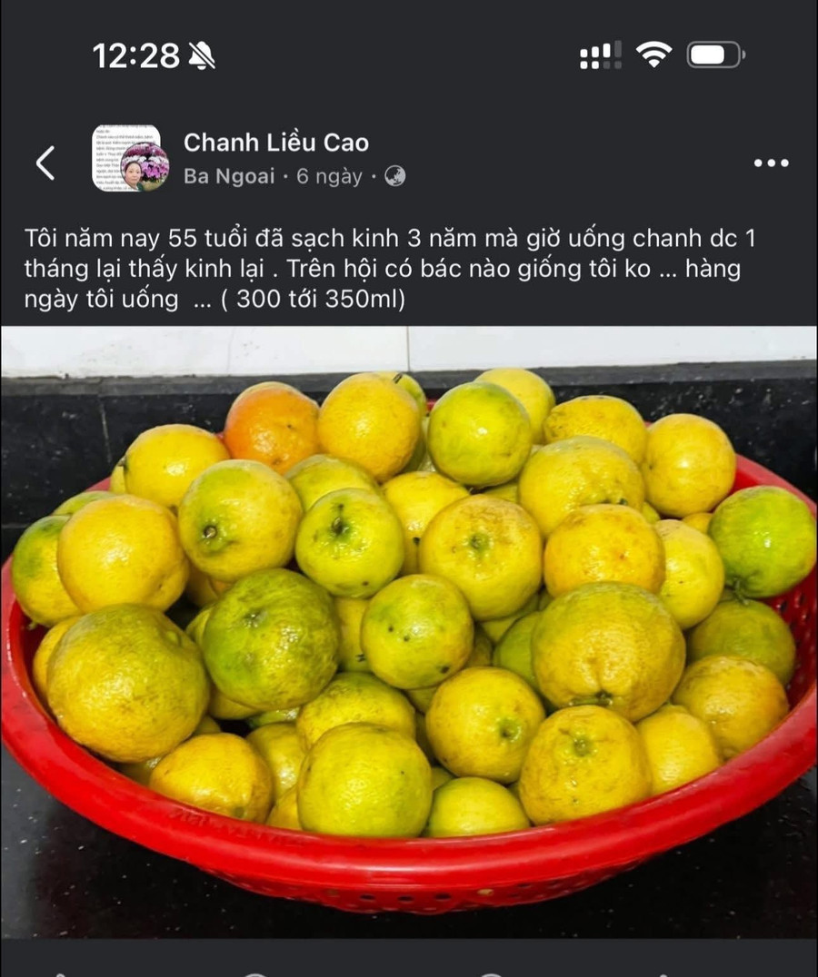 Tại một nhóm trên Facebook, chanh được coi là 'thần dược'. Ảnh chụp màn hình canh-giac-voi-than-duoc-nuoc-cot-chanh-3.jpg