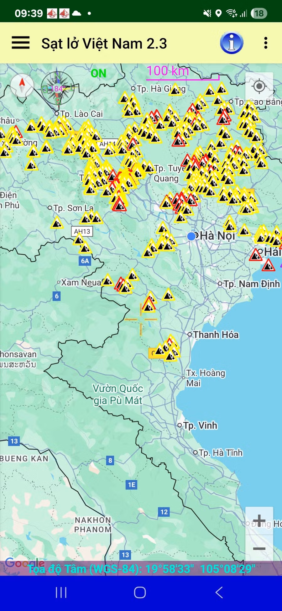 Giao diện ứng dụng cảnh báo sạt lở của nhóm nghiên cứu do GS.TS Đỗ Minh Đức làm chủ nhiệm.