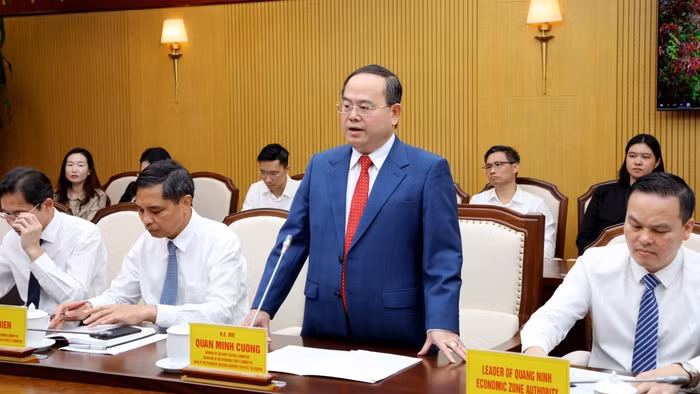 Ông Quản Minh Cường, Bí thư Tỉnh ủy Quảng Ninh, phát biểu tại buổi tiếp.