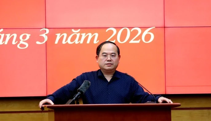 Ông Quản Minh Cường, Bí thư Tỉnh ủy Quảng Ninh phát biểu tại hội nghị. 