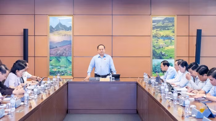 Đại biểu Quản Minh Cường, Ủy viên Trung ương Đảng, Bí thư Tỉnh ủy, Trưởng Đoàn ĐBQH tỉnh, Tổ trưởng Tổ thảo luận số 14 phát biểu đề dẫn tại phiên thảo luận tổ.