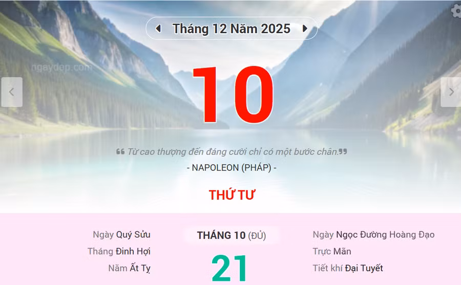 Lịch âm 10/12 - Xem lịch âm ngày 10/12