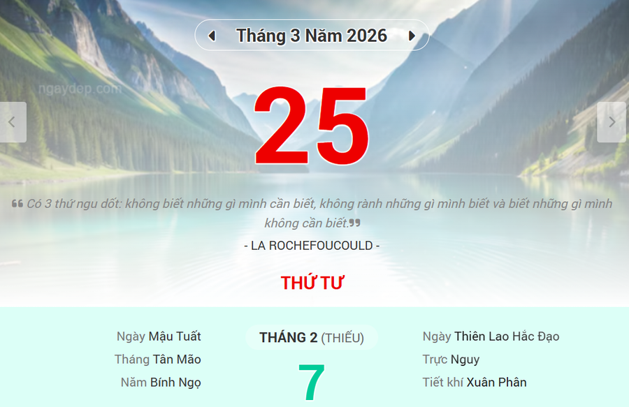 Lịch âm 25/3 - Xem lịch âm ngày 25/3