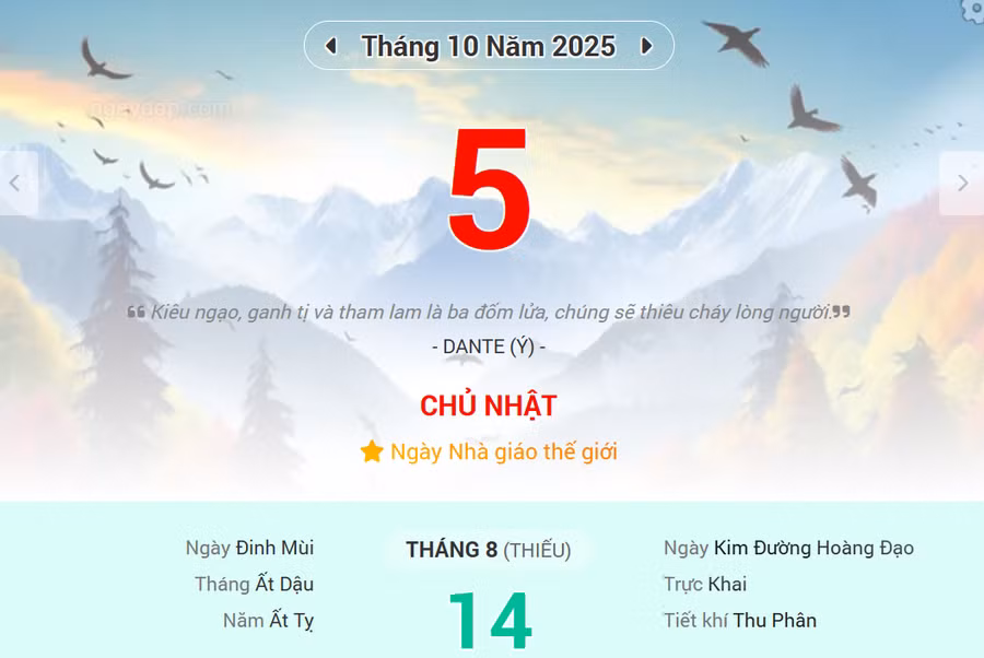 Lịch âm 5/10 - Xem lịch âm ngày 5/10