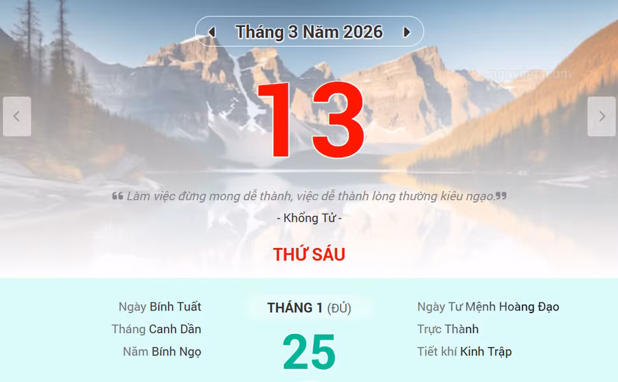 Lịch âm 13/3 - Xem lịch âm ngày 13/3