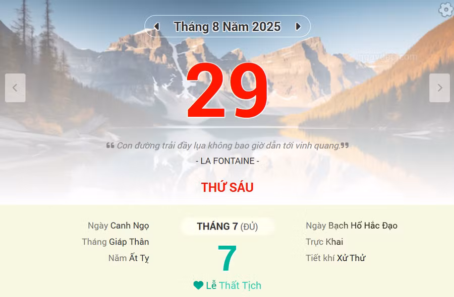 Lịch âm 29/8 - Xem lịch âm ngày 29/8