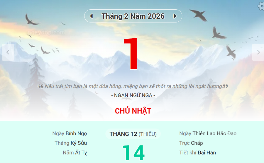 Lịch âm 1/2 - Xem lịch âm ngày 1/2/2026