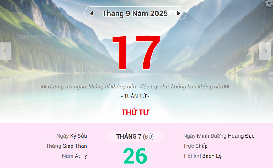 Lịch âm 17/9 - Xem lịch âm ngày 17/9