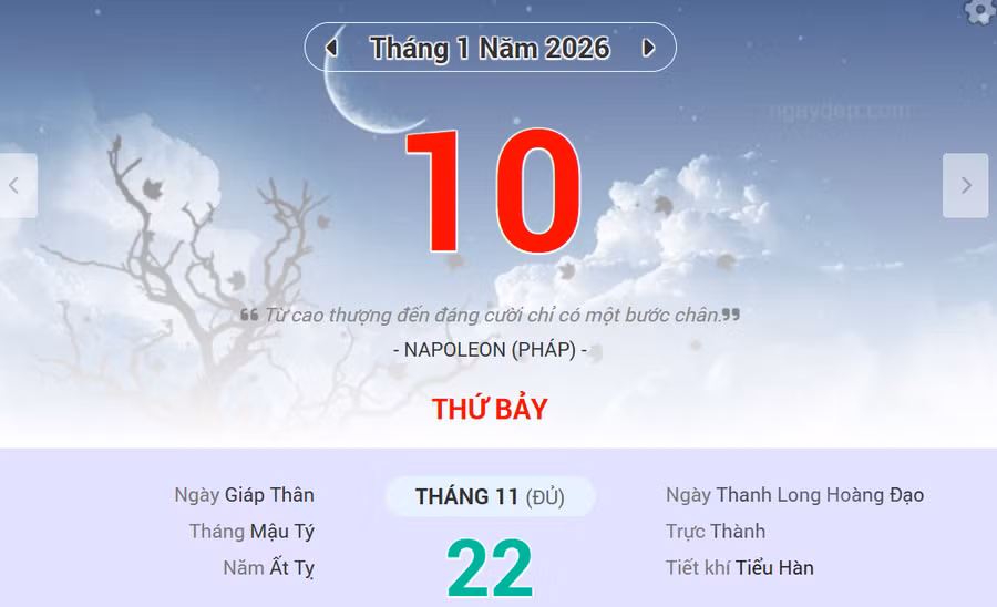 Lịch âm 10/1 - Xem lịch âm ngày 10/1/2026