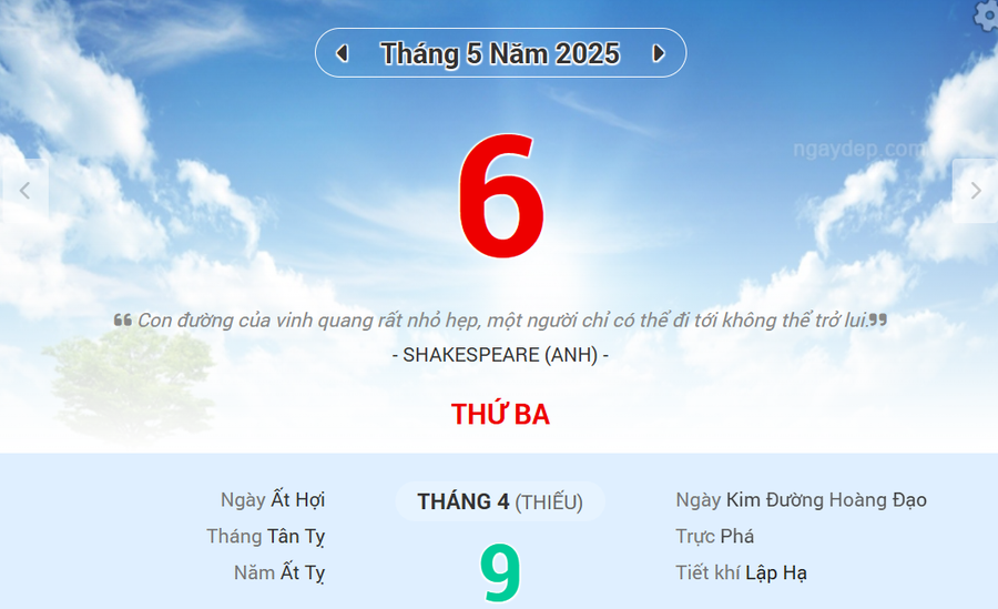 Lịch âm 6/5 - Xem lịch âm ngày 6/5